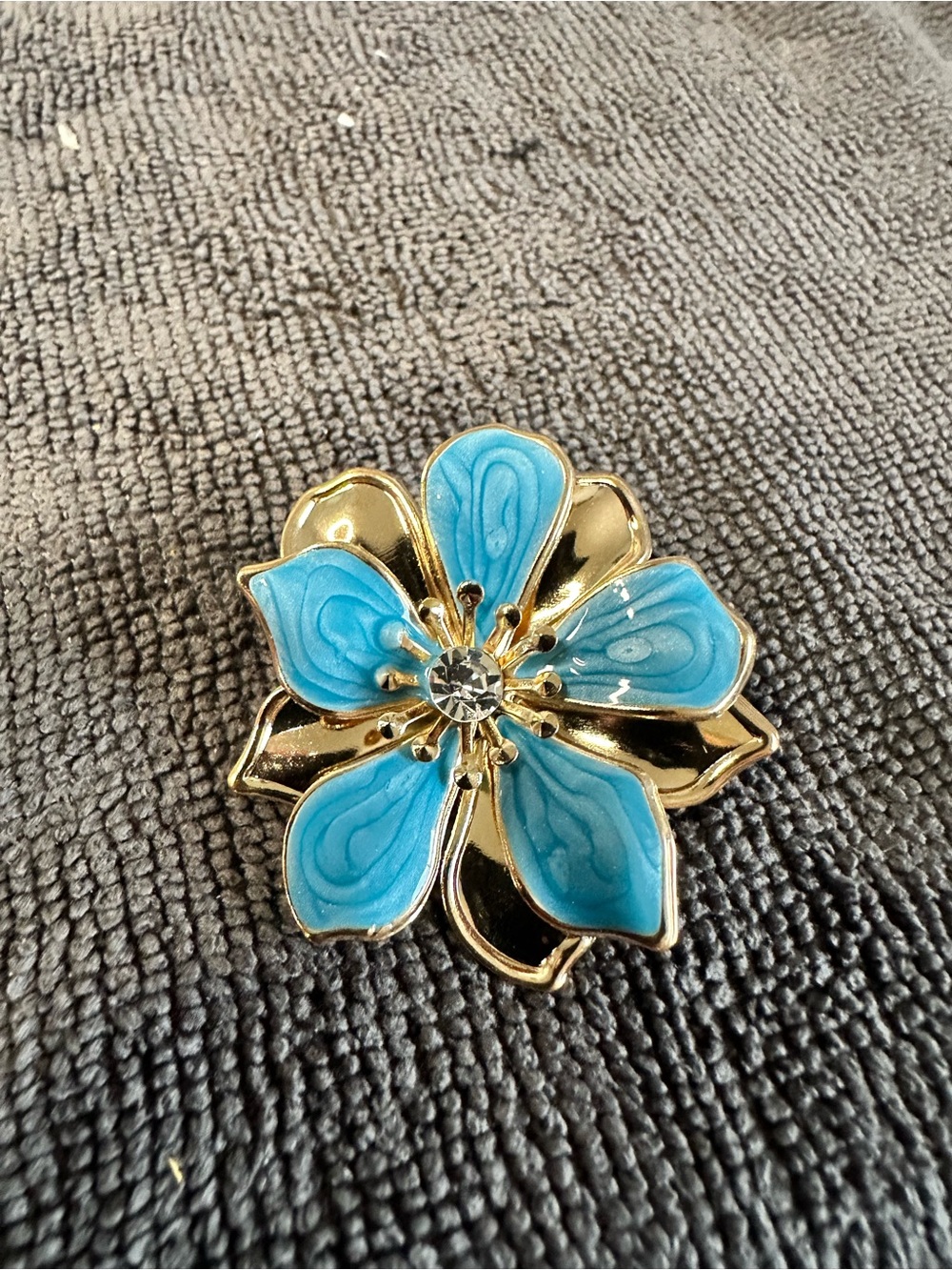 Unk Gold-Tone Flower Brooch with Turquoise Enamel Petals